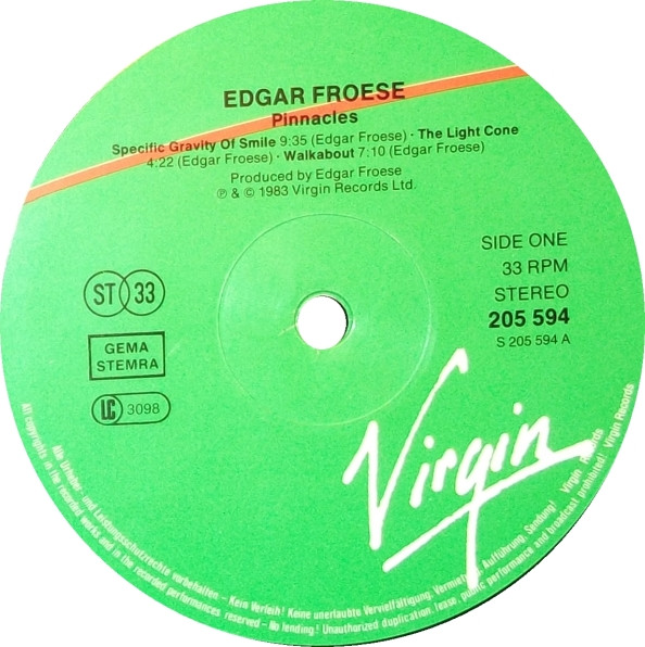 Edgar Froese - Pinnacles | Virgin (205 594) - 3