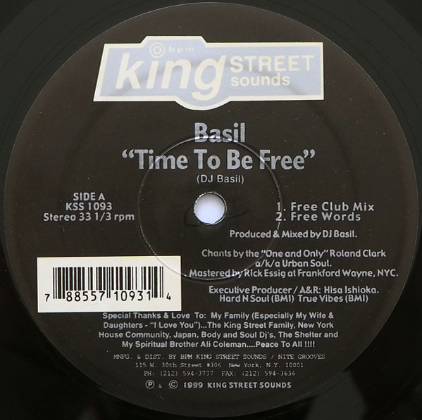 Basil - Time To Be Free | BPM King Street Sounds (KSS 1093)