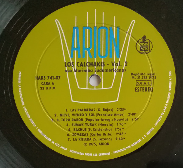 Los Calchakis - La Marimba Sudamericana Vol. 2 | Arion (HARS 741-07) - 3