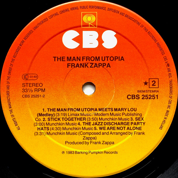 Frank Zappa - The Man From Utopia | CBS (CBS 25251) - 3