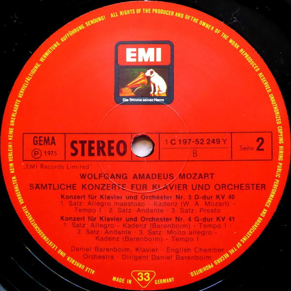 Wolfgang Amadeus Mozart , English Chamber Orchestra , Daniel Barenboim - Sämtliche Klavierkonzerte | EMI Electrola (1C 197-52 249 60) - 4
