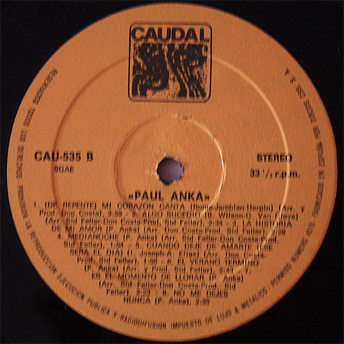 Paul Anka - Hola Jovenes Enamorados | Caudal (CAU-535) - 4