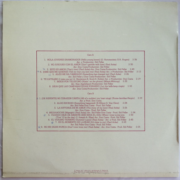 Paul Anka - Hola Jovenes Enamorados | Caudal (CAU-535) - 2