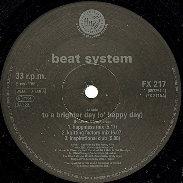 Beatsystem - To A Brighter Day (O' Happy Day) | FFRR (FX 217) - 3 Beatsystem - To A Brighter Day (O' Happy Day) | FFRR (FX 217) - 3