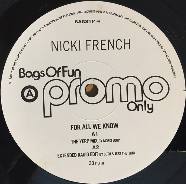 Nicki French - For All We Know | Bags Of Fun (BAGSTP 4) - main