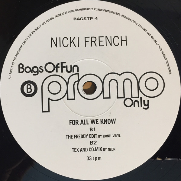 Nicki French - For All We Know | Bags Of Fun (BAGSTP 4) - 2