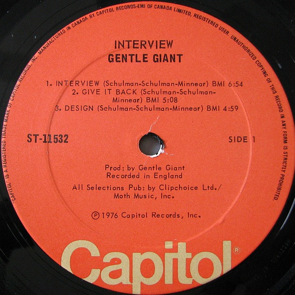 Gentle Giant - Interview | Capitol Records (ST-11532) Gentle Giant - Interview | Capitol Records (ST-11532)