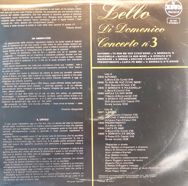 Lello Di Domenico - Concerto N° 3 | Zeus (BE 0161) - 2