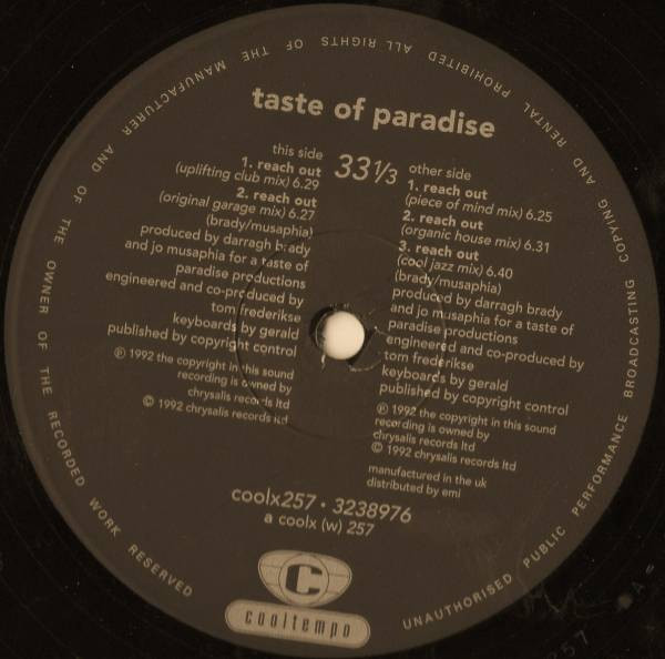 Taste Of Paradise - Reach Out | Cooltempo (COOLX 257) - 4 Taste Of Paradise - Reach Out | Cooltempo (COOLX 257) - 4