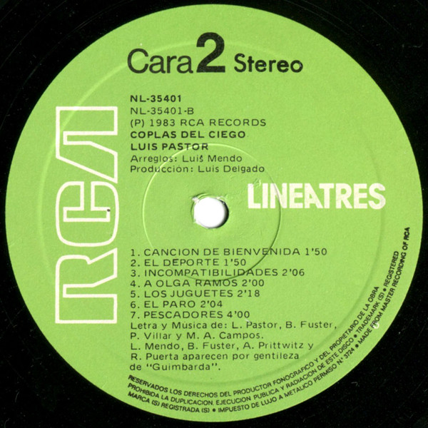 Luis Pastor - Coplas Del Ciego | RCA (NL-35401) - 4