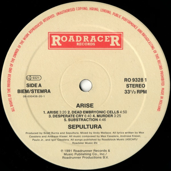 Sepultura - Arise | Roadracer Records (RO 9328-1) - 3