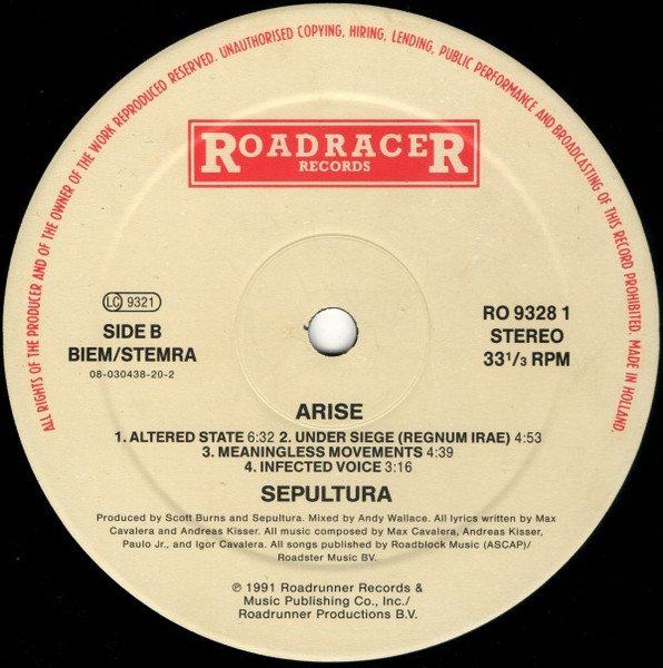 Sepultura - Arise | Roadracer Records (RO 9328-1) - 4