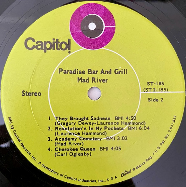 Mad River - Paradise Bar And Grill | Capitol Records (ST-185) - 4