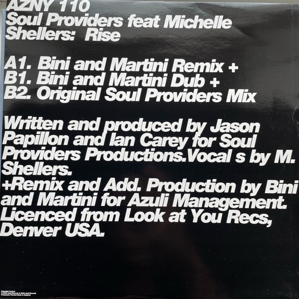 Soul Providers Feat Michelle Shellers - Rise (Bini And Martini / Original Mix) | Azuli Records (AZNY 110) - 3