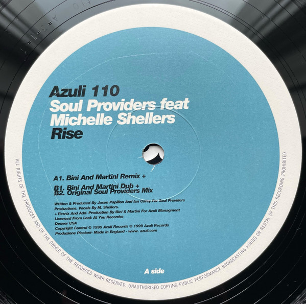 Soul Providers Feat Michelle Shellers - Rise (Bini And Martini / Original Mix) | Azuli Records (AZNY 110) - 5