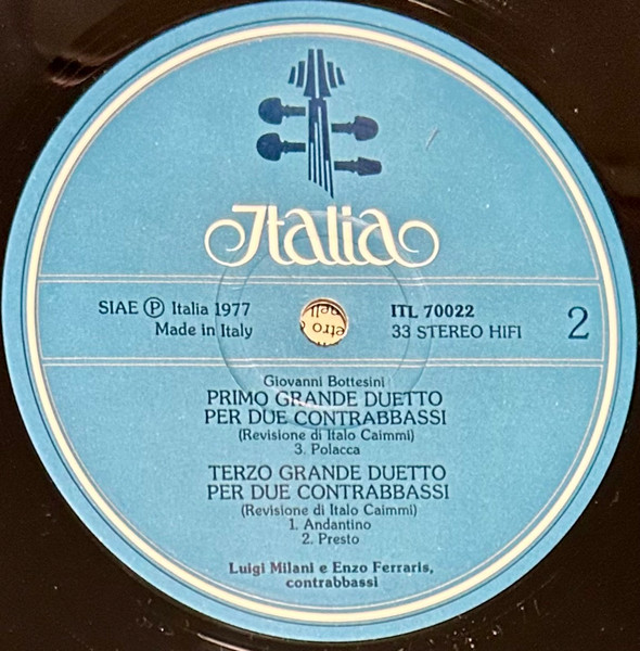 Giovanni Bottesini , Luigi Milani , Enzo Ferraris - Due Grandi Duetti Per Due Contrabbassi | Italia (ITL 70022) - 4