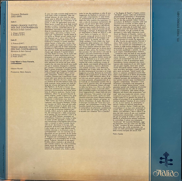 Giovanni Bottesini , Luigi Milani , Enzo Ferraris - Due Grandi Duetti Per Due Contrabbassi | Italia (ITL 70022) - 2
