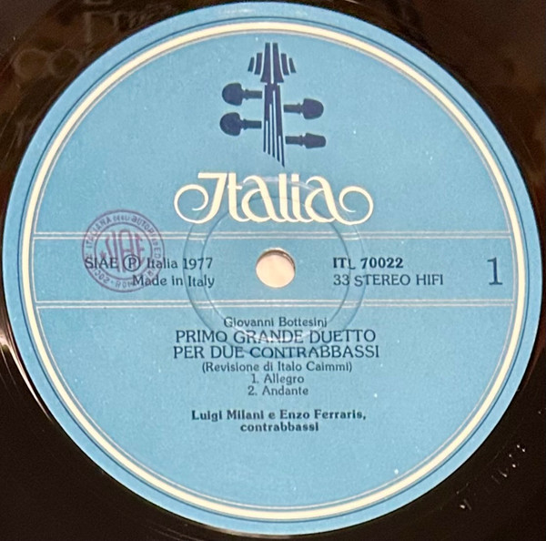 Giovanni Bottesini , Luigi Milani , Enzo Ferraris - Due Grandi Duetti Per Due Contrabbassi | Italia (ITL 70022) - 3