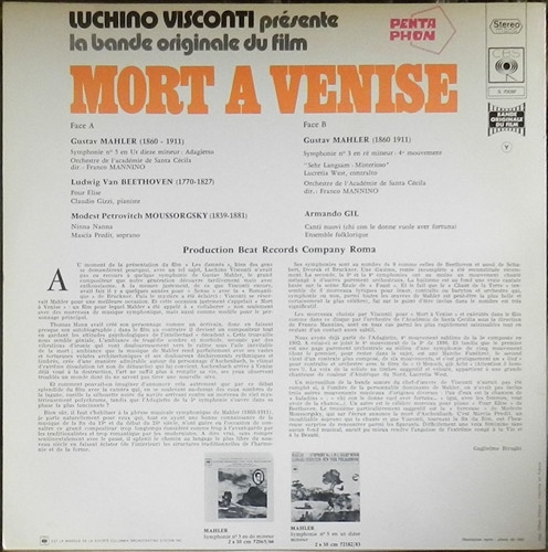 Orchestra Dell'Accademia Nazionale Di Santa Cecilia Direction: Franco Mannino - Mort A Venise (Bande Originale Du Film) | CBS (S 70097) - 4