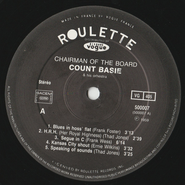 Count Basie - Chairman Of The Board | Roulette (500007)