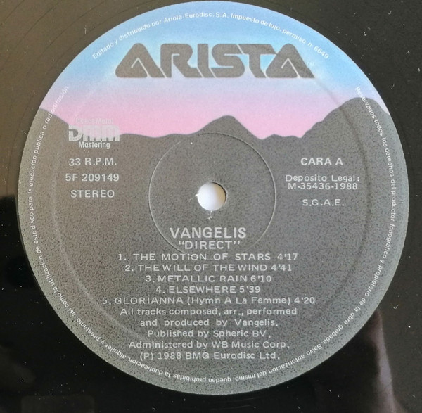 Vangelis - Direct | Arista (209 149) - 3 Vangelis - Direct | Arista (209 149) - 3