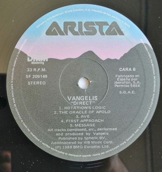Vangelis - Direct | Arista (209 149) - 4 Vangelis - Direct | Arista (209 149) - 4