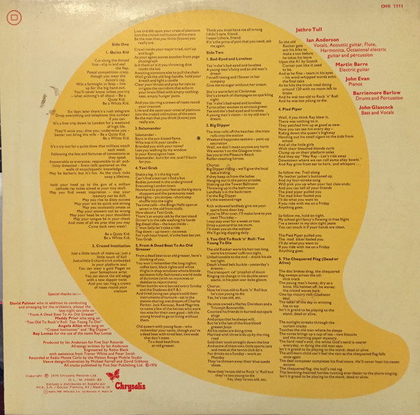 Jethro Tull - Too Old To Rock 'N' Roll: Too Young To Die! = Demasiado Viejo Para El Rock'n'roll: ¡Demasiado Joven Para Morir! | Chrysalis (CHR 1111) - 3 Jethro Tull - Too Old To Rock 'N' Roll: Too Young To Die! = Demasiado Viejo Para El Rock'n'roll: ¡Demasiado Joven Para Morir! | Chrysalis (CHR 1111) - 3
