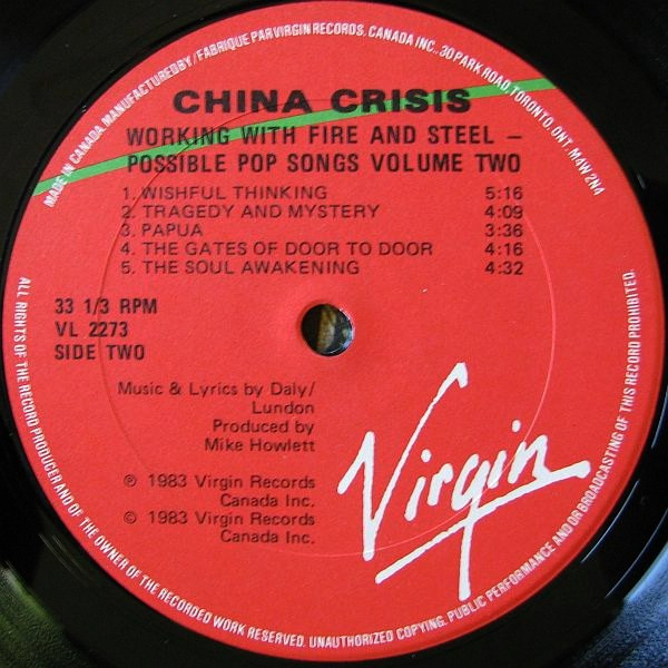 China Crisis - Working With Fire And Steel - Possible Pop Songs Volume Two | Virgin (VL 2273) - 4 China Crisis - Working With Fire And Steel - Possible Pop Songs Volume Two | Virgin (VL 2273) - 4