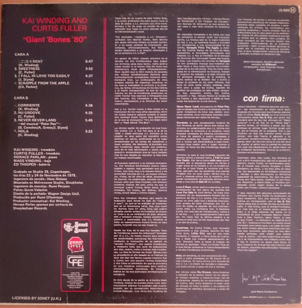 Kai Winding And Curtis Fuller - Giant Bones '80' | Sonet (JS-069) - 2