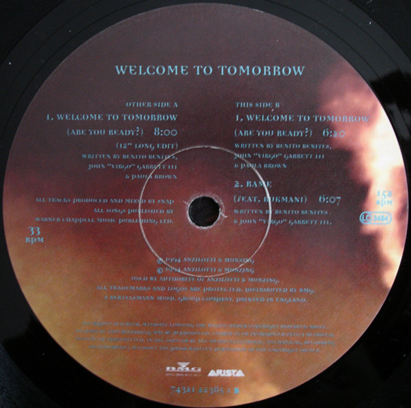 Snap! Feat. Summer - Welcome To Tomorrow (Are You Ready?) | Arista (74321 22385 1) - 4