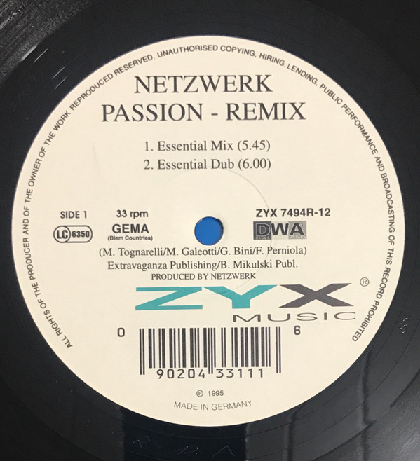 Netzwerk - Passion - Remix | ZYX Music (ZYX 7494R-12)