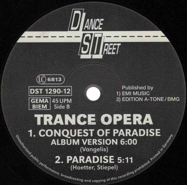 Trance Opera - Conquest Of Paradise | Dance Street (DST 1290-12) - 2