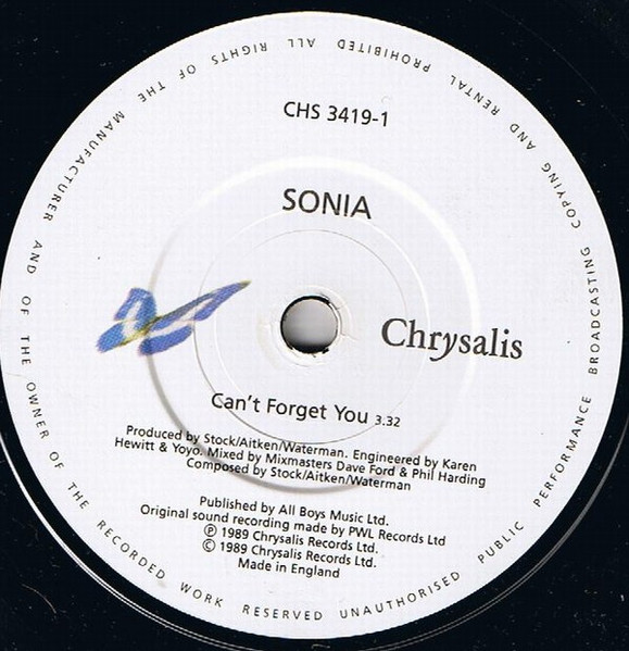 Sonia - Can't Forget You | Chrysalis (CHS 3419) - 3