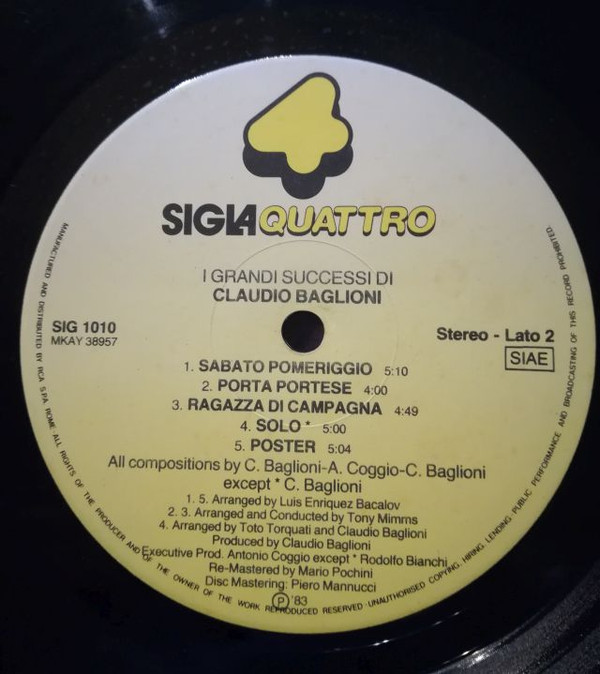 Claudio Baglioni - I Grandi Successi Di Claudio Baglioni | Sigla Quattro (SIG 1010) - 4 Claudio Baglioni - I Grandi Successi Di Claudio Baglioni | Sigla Quattro (SIG 1010) - 4