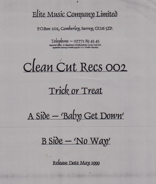 Trick Or Treat - Baby Get Down / No Way | Clean Cut Records (CCUT 002) - 2 Trick Or Treat - Baby Get Down / No Way | Clean Cut Records (CCUT 002) - 2