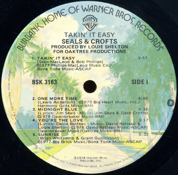 Seals & Crofts - Takin' It Easy | Warner Bros. Records (BSK 3163) - 4