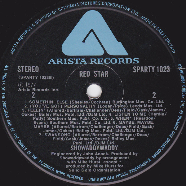 Showaddywaddy - Red Star | Arista (SPARTY 1023) - 3