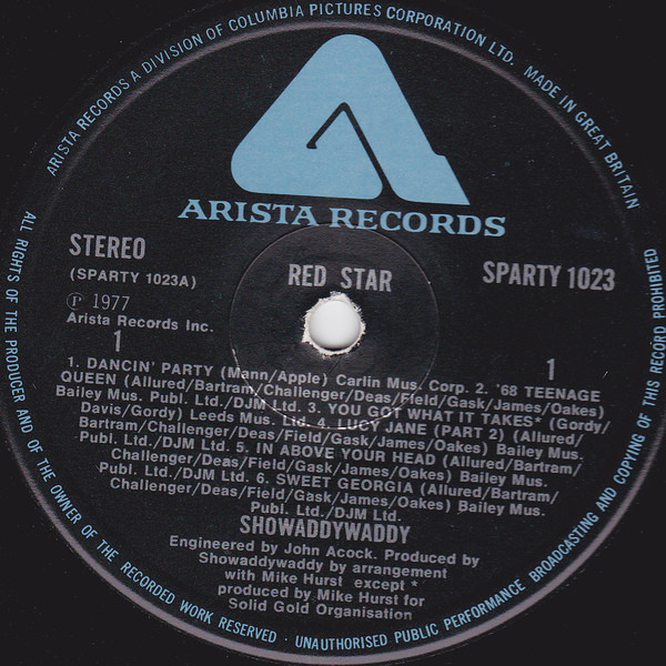 Showaddywaddy - Red Star | Arista (SPARTY 1023) - 2