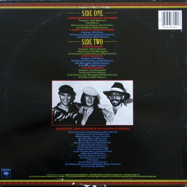 John McLaughlin / Al Di Meola / Paco De Lucía - Friday Night In San Francisco | Columbia (FC 37152) - 2