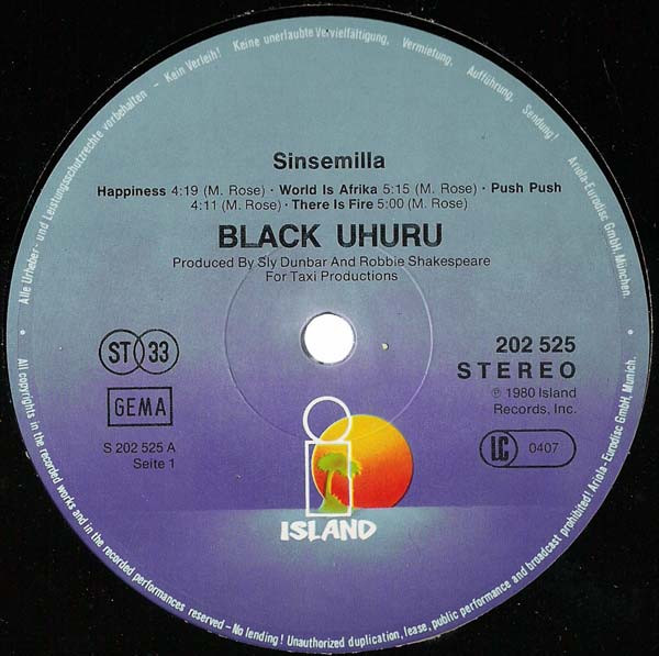 Black Uhuru - Sinsemilla | Island Records (202 525) - 3