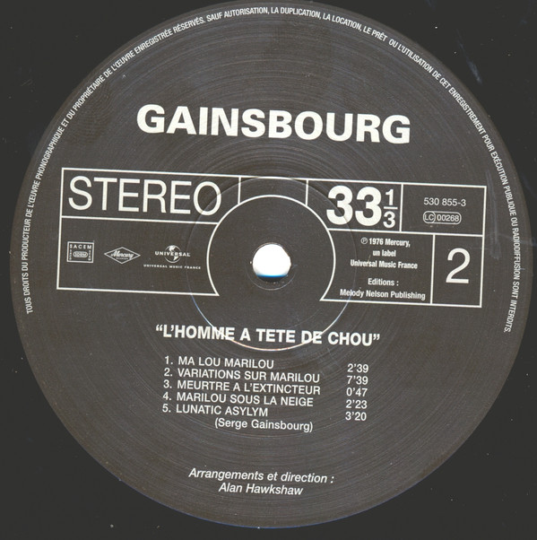 Serge Gainsbourg - L'Homme À Tête De Chou | Mercury (530 855-3) - 4