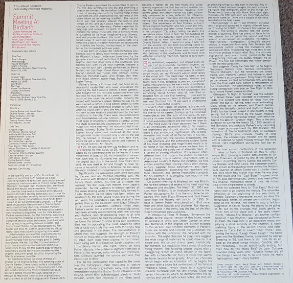 The Charlie Parker All-Stars - Summit Meeting At Birdland | Columbia (JC 34831) - 2