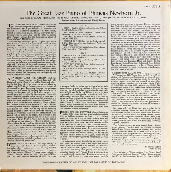 Phineas Newborn Jr. - The Great Jazz Piano Of Phineas Newborn Jr. | Contemporary Records (S7611) - 2