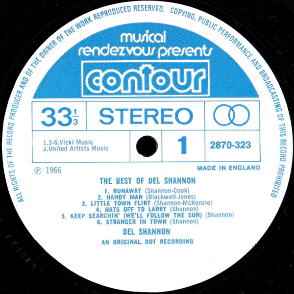 Del Shannon - The Best Of Del Shannon | Contour (2870-323) - 3