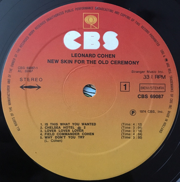 Leonard Cohen - New Skin For The Old Ceremony | CBS (69087) - 3 Leonard Cohen - New Skin For The Old Ceremony | CBS (69087) - 3