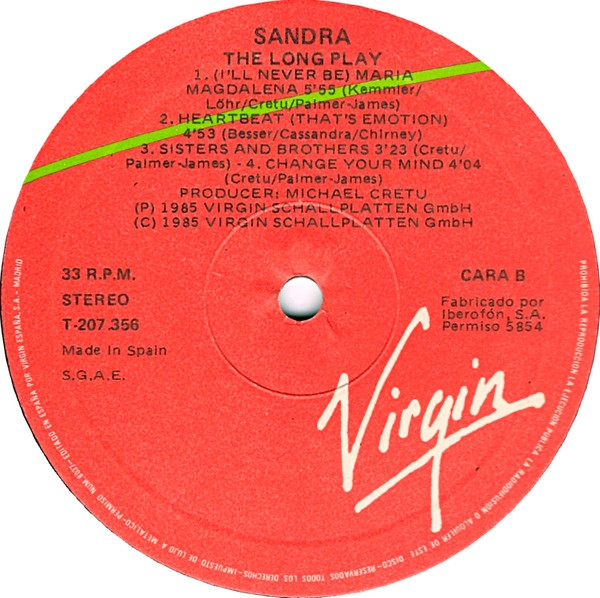 Sandra - The Long Play | Virgin (T-207.356) - 3