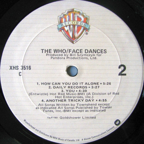 The Who - Face Dances [Vinyl] | Warner Bros. Records (XHS 3516) - 2
