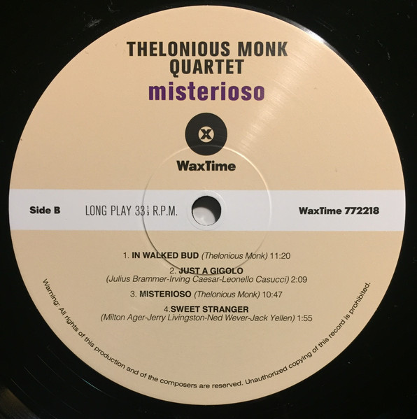The Thelonious Monk Quartet - Misterioso | WaxTime (772218) - 4