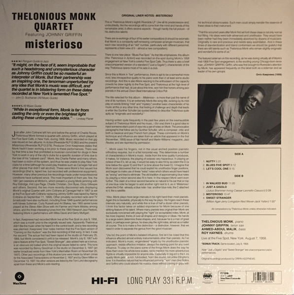 The Thelonious Monk Quartet - Misterioso | WaxTime (772218) - 2
