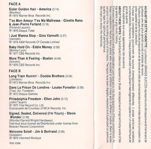 Various - Collection Les Grands Succès 1950 1960 1970 1980 Volume 6 [Cassette] | EMCI/Rockbill Ltd. (930-3386) - 4